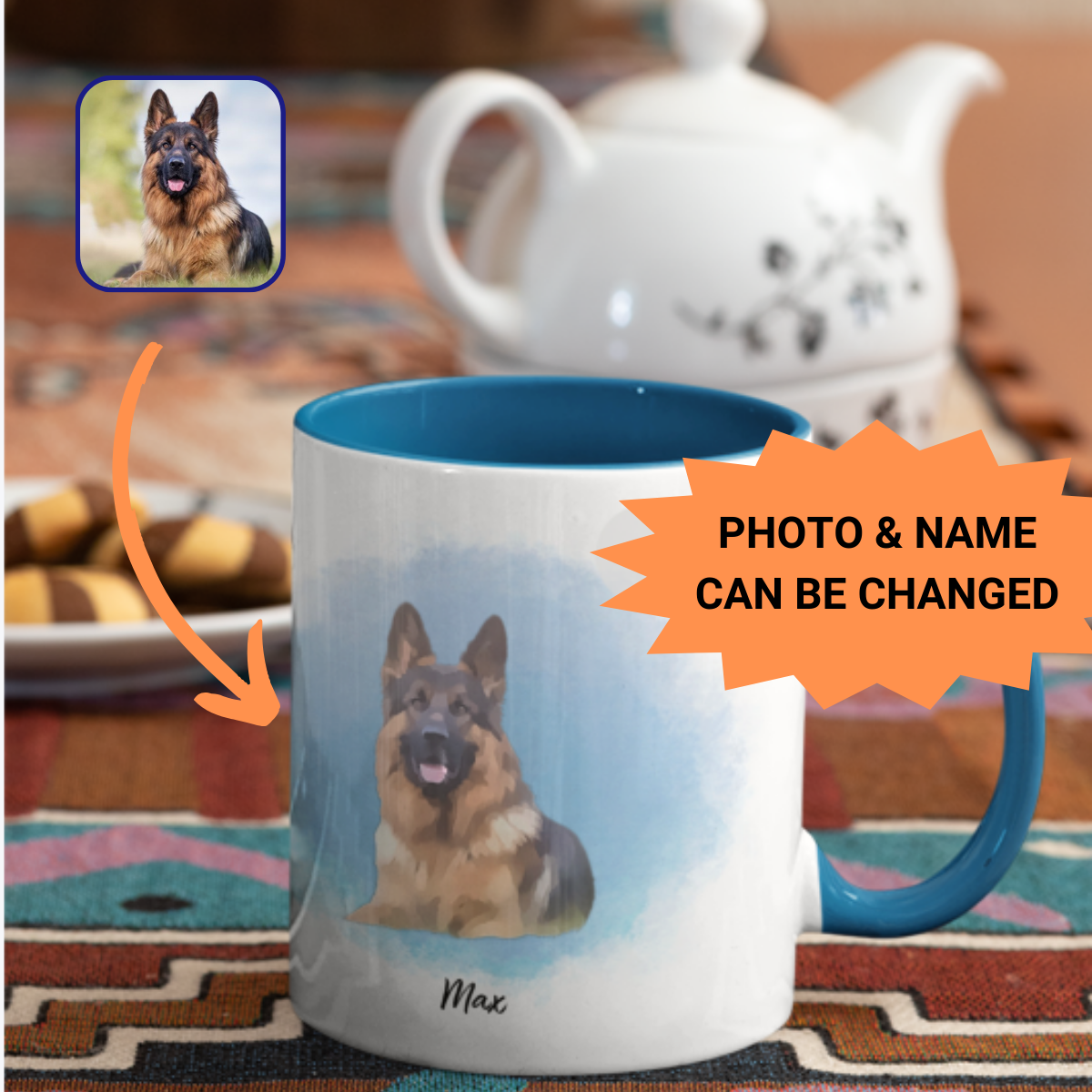 Custom Watercolor 11oz Ceramic Mug - Photo & Texts